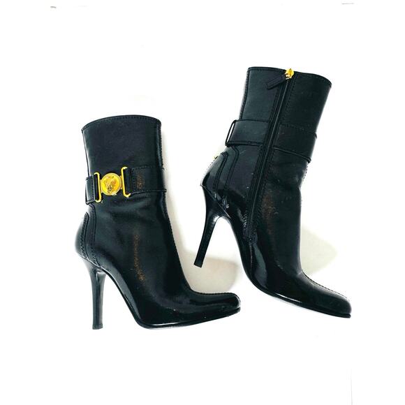 Gucci Hysteria Patent Leather Ankle Boots Black High Gloss Booties EU 37.5C